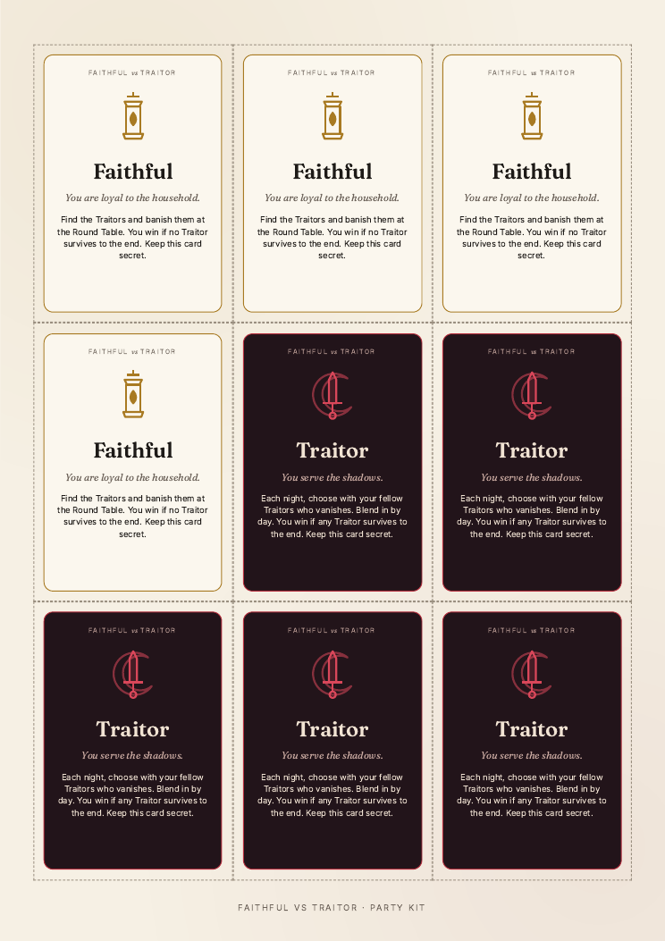 Printed Traitor and special role cards